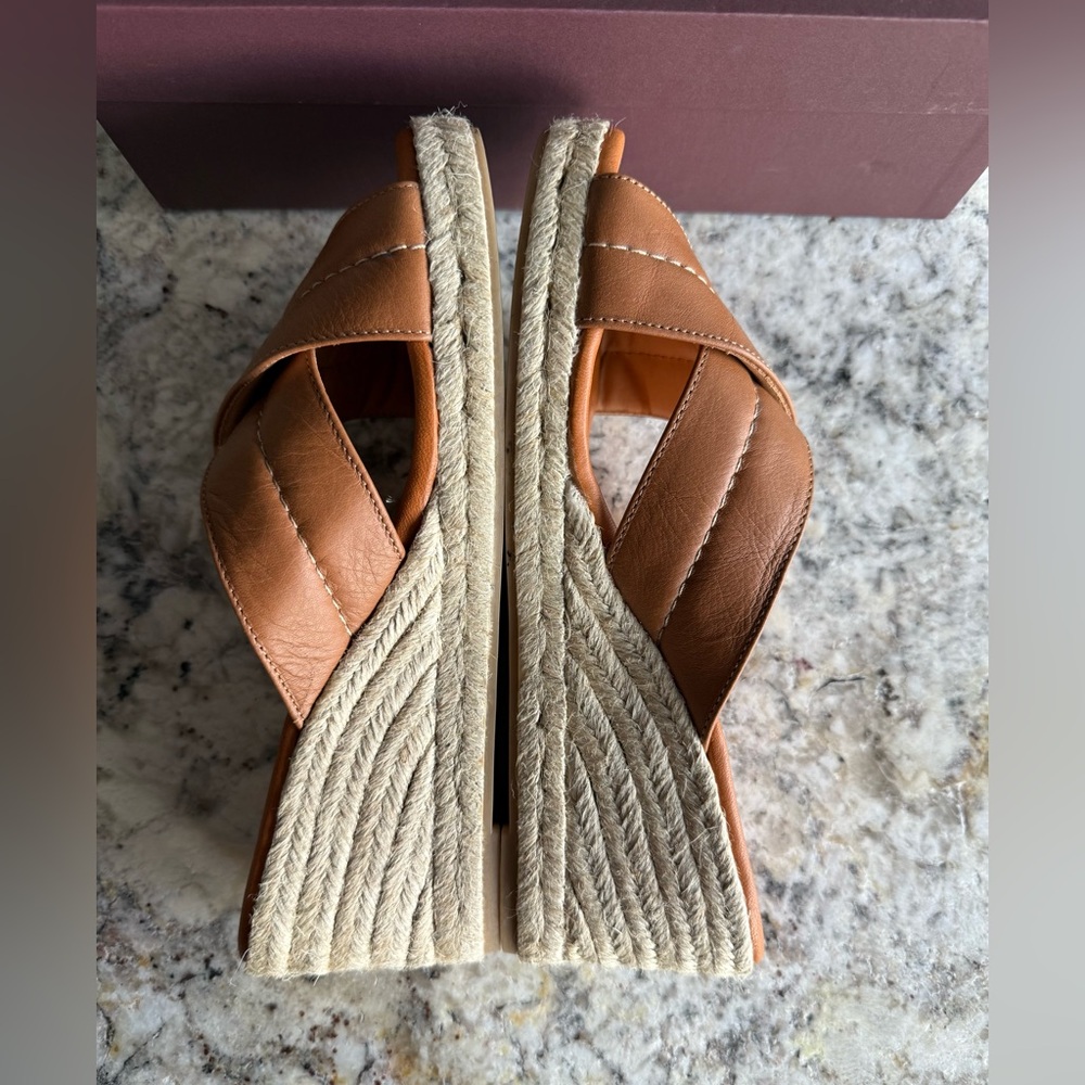 NWT Bruno Magli Elena Espadrille Leathet Wedge Sandal in Cognac, Women’s Size 8 - Picture 3 of 5